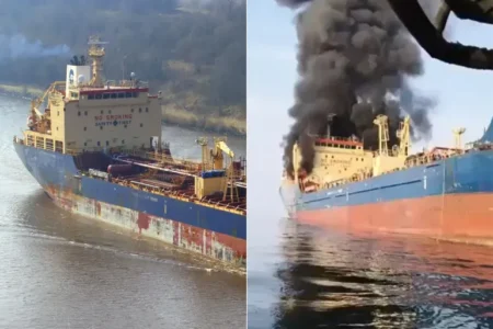 إيران تقصف وتحرق وتغرق ناقلة نفط قرب مضيق هرمز